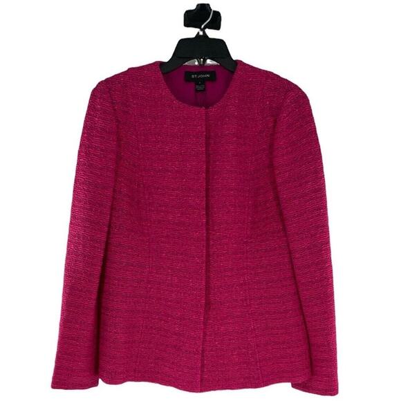 St. John Collection Knit Wool Suit Jacket Womens Size 6 Flamingo Multi Blazer - Picture 4 of 12